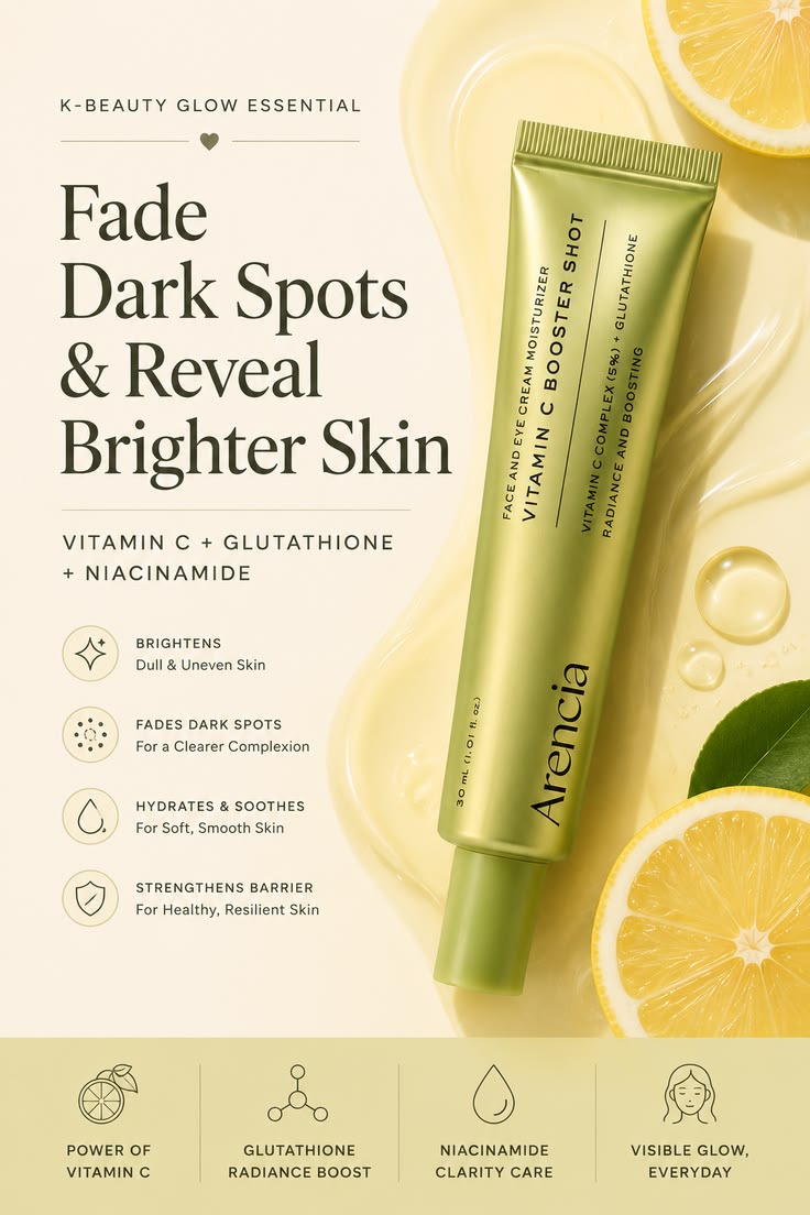 Vitamin C Booster Shot, Glow-Enhancing Moisturizer with Vitamin C, Glutathione for Radiant, Glass Skin, Fades Dark Spots | 1.01 fl oz